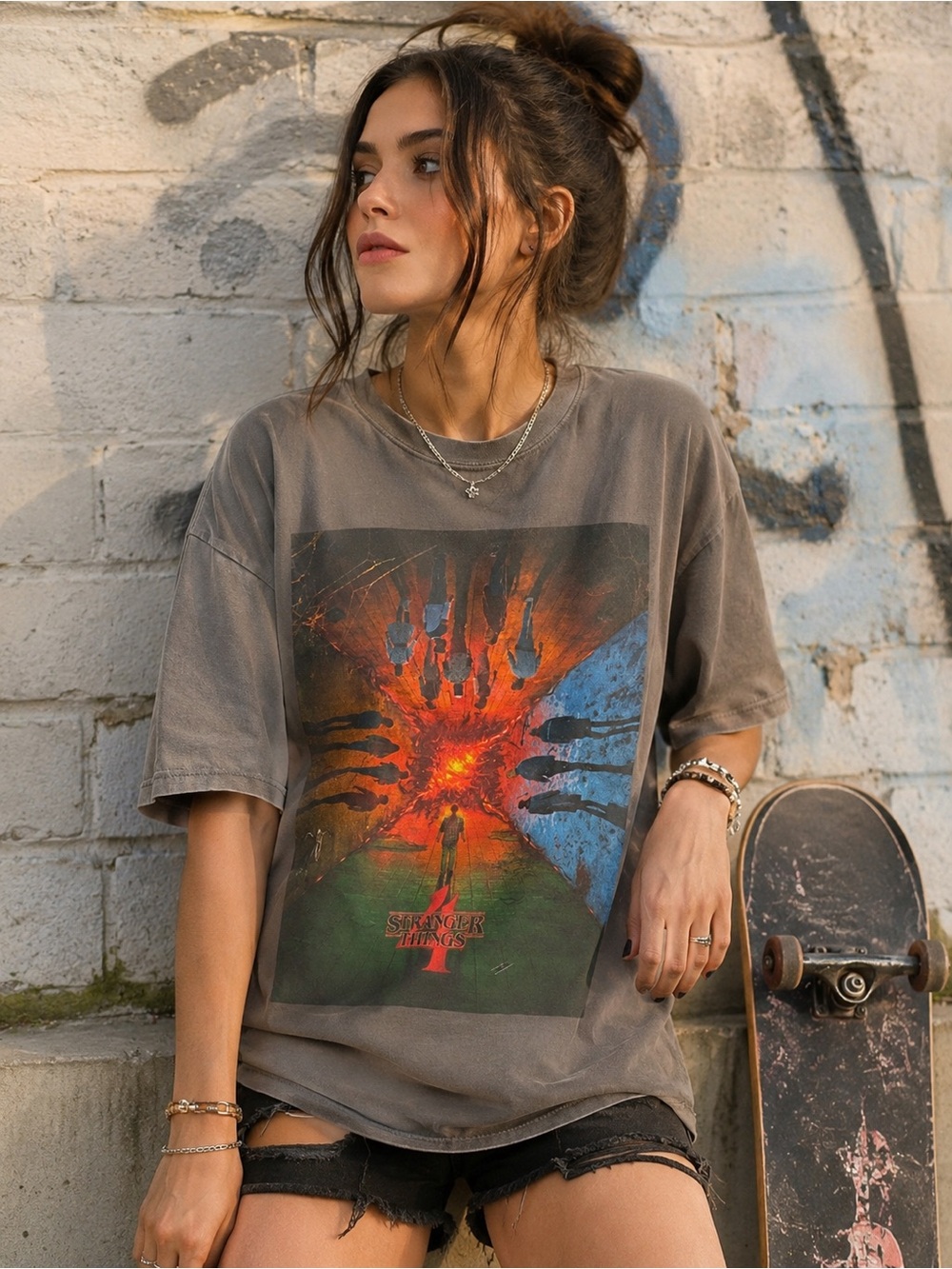 Netflix Stranger Things 4 Portal Graphic T-Shirt Gray 2X Oversized Unisex